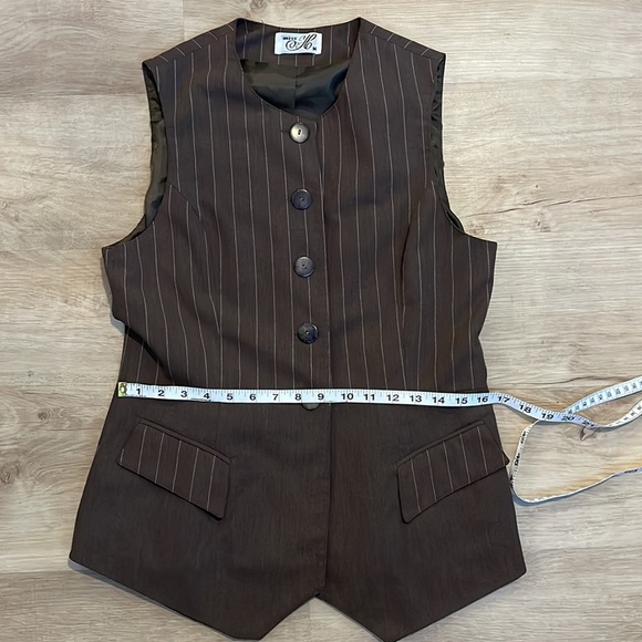 Miss Me Vintage Trending Longline Vest sz M (runs small) Brown Pinstripe - Picture 7 of 15